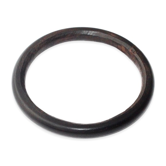Vintage Wooden Bangle Bracelet Black / Dark Brown Wood Hand Carved - Picture 1 of 3